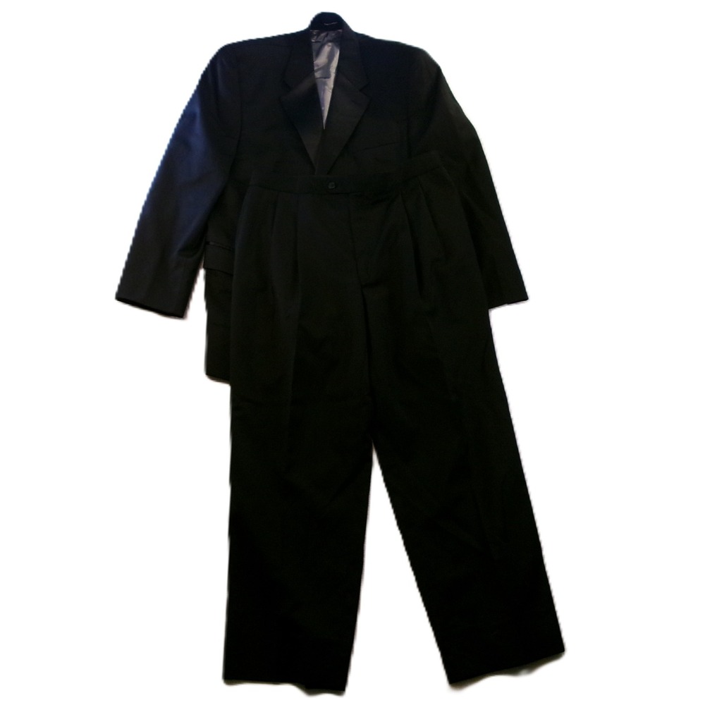 Calvin Klein Mens 42R Tuxedo Suit Black Wool Peak Lapel Pleated Pants Canada